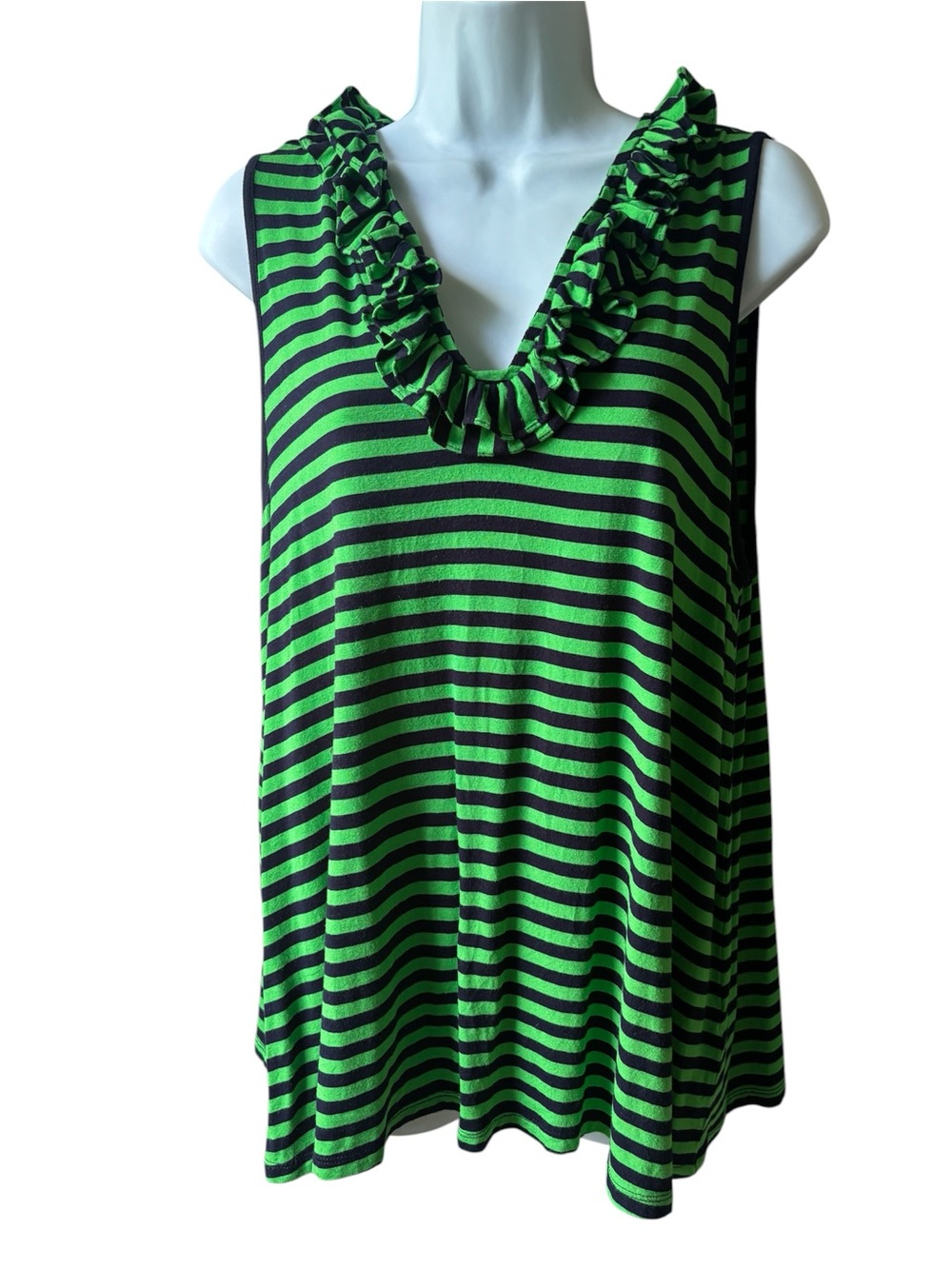 crown & ivy Striped Ruffle Trim V-Neck Striped Tank
